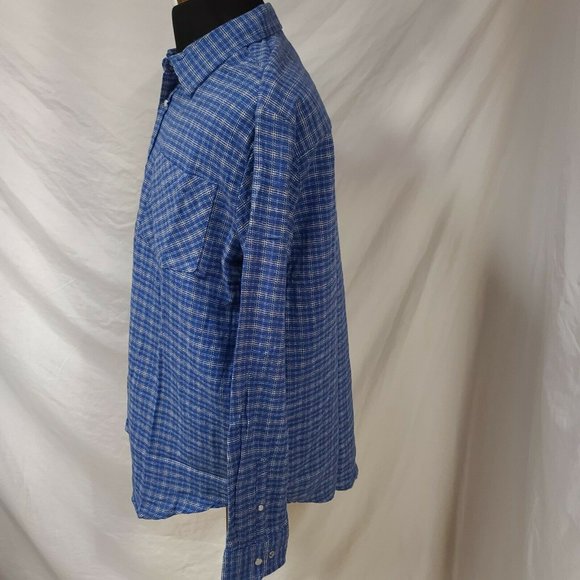 Vtg Haband Casual Joe Mens Large Blue Plaid Pearl Snap Long Sleeve Flannel Shirt - Picture 9 of 11